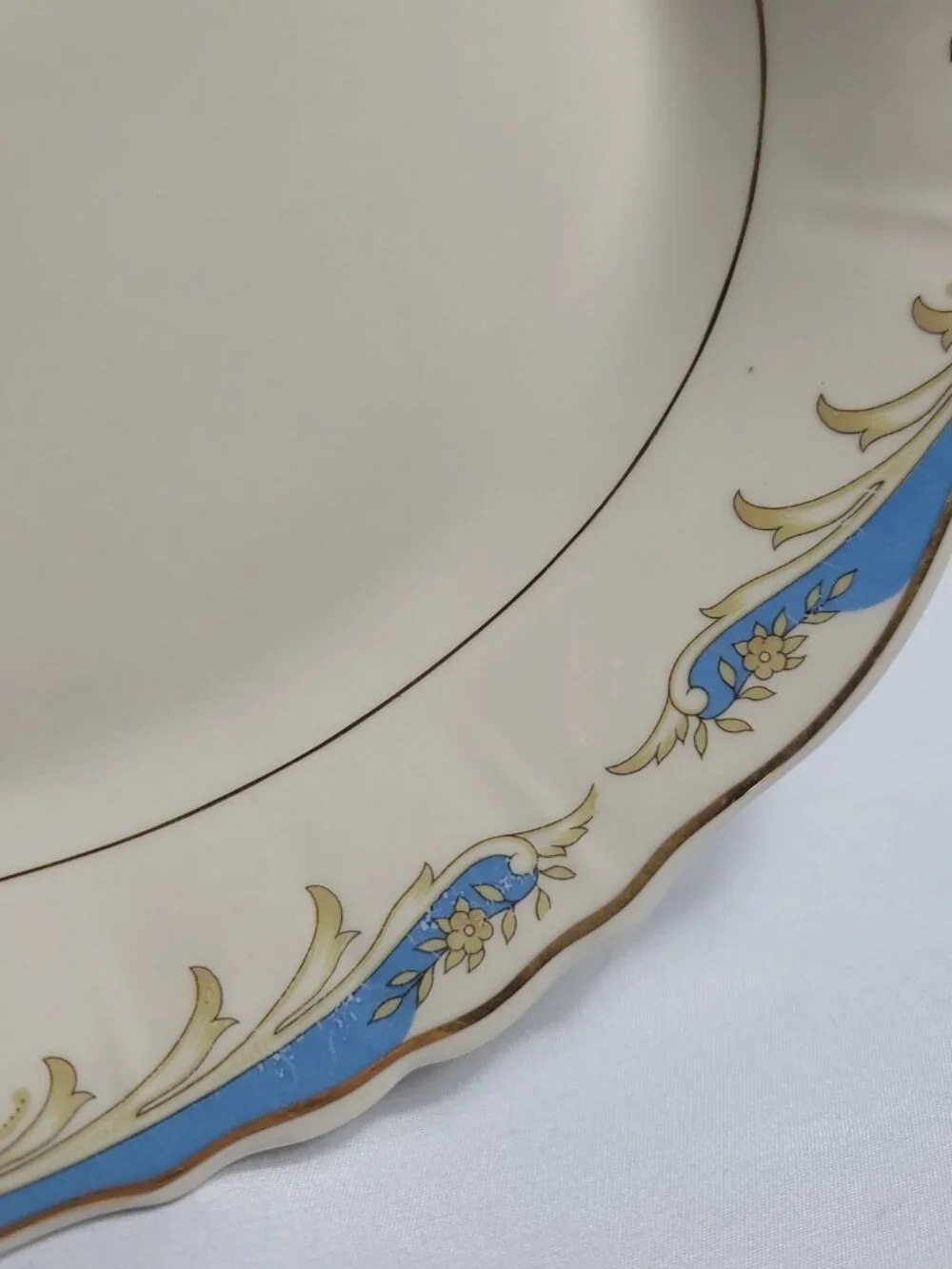 Syracuse China Carvel 14 Inch Oval Serving Platter Ivory with Blue Panels & Gold